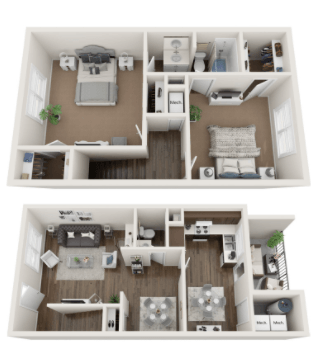 Floor plan for 2 beds, 2 baths, 1123 sqft